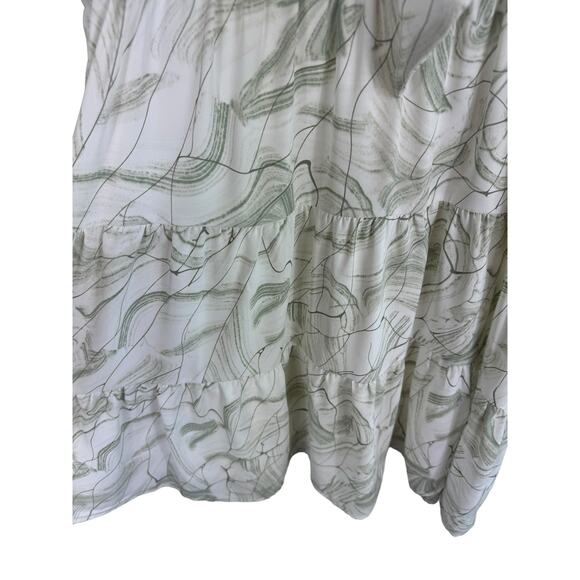 Entro NWT Sage Green Cream 3/4 Balloon Sleeve Tiered Ruffled Above Knee Dress S - Picture 5 of 9